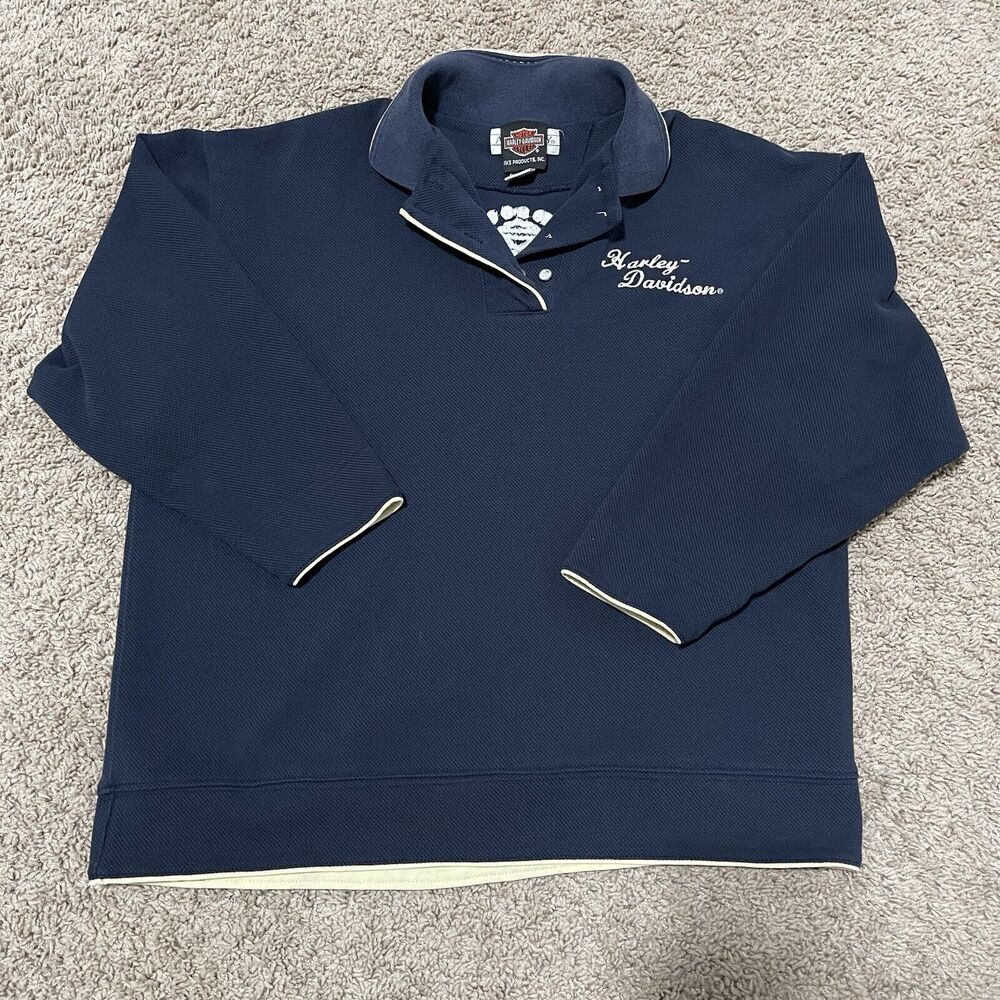 Harley Davidson Pullover Womens Medium Blue Jones HD Shop Arkansas Perl Buttons